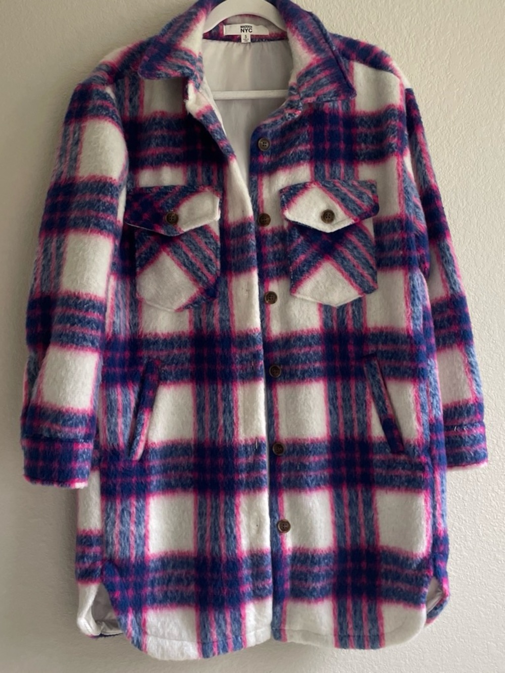 S/M Women’s Pink & Blue Plaid Coat Jacket